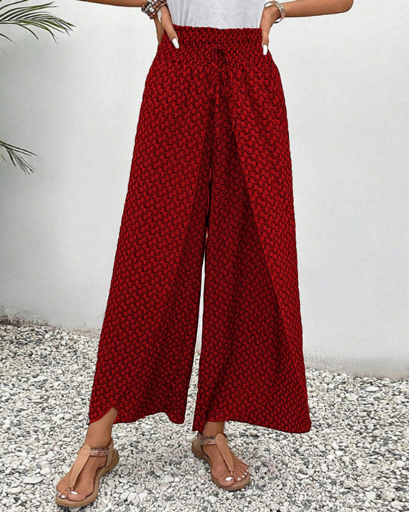Pantalon large à cordon élastiqué à imprimé géométrique
