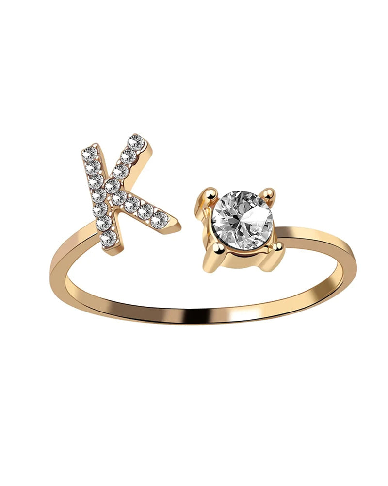 Bague ouverte en zircone avec initiales