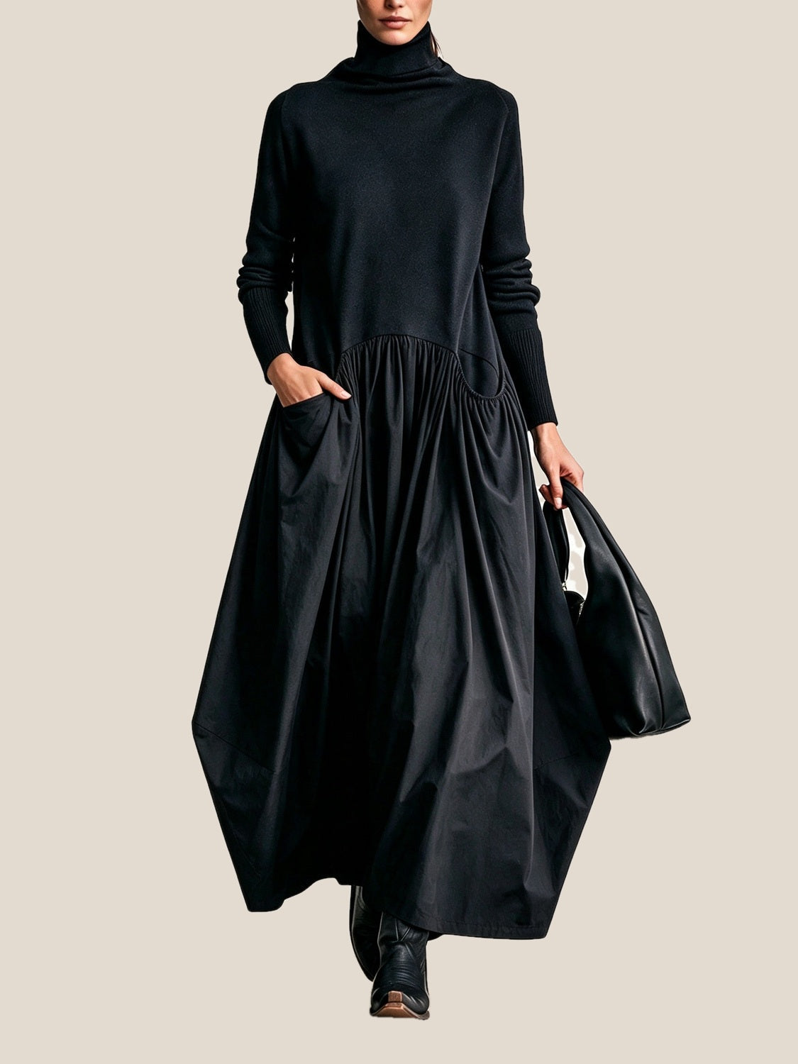 Marion | Robe Maxi Oversize à Col Montant et Poches