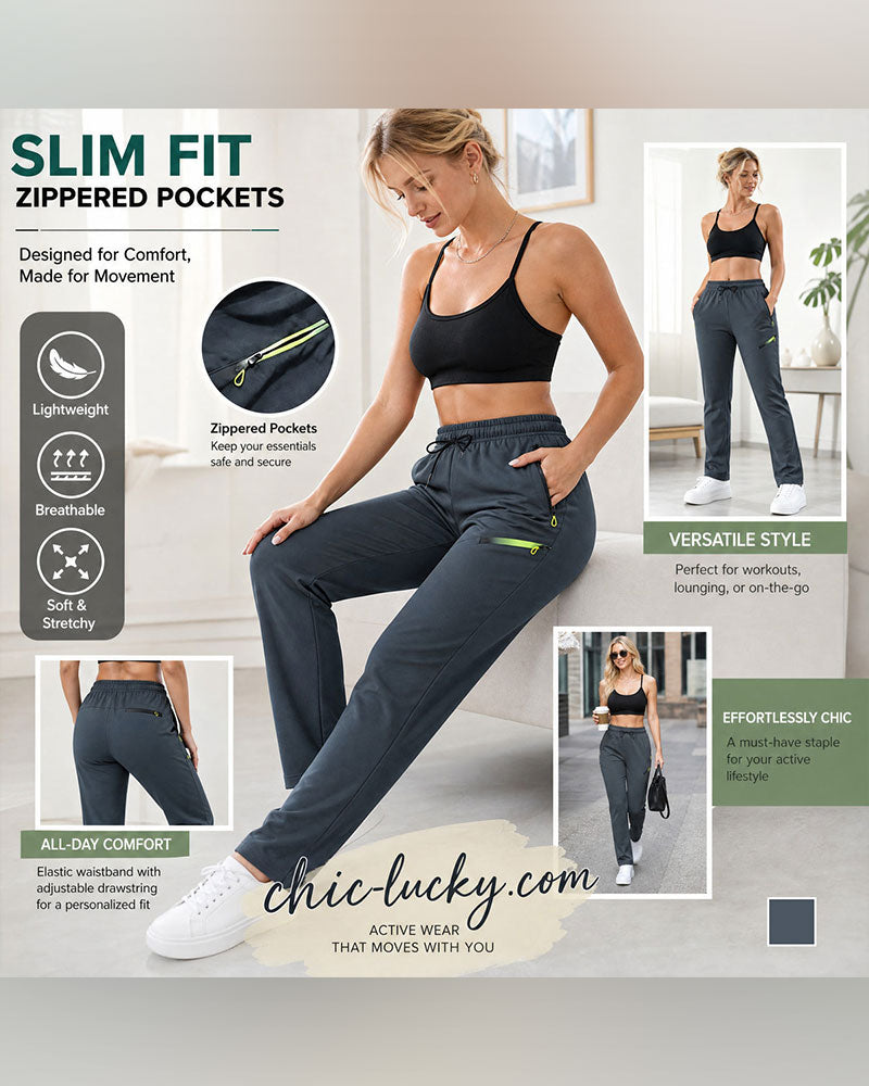 Pantalon Fermeture Éclair Pochette Jambe Droite