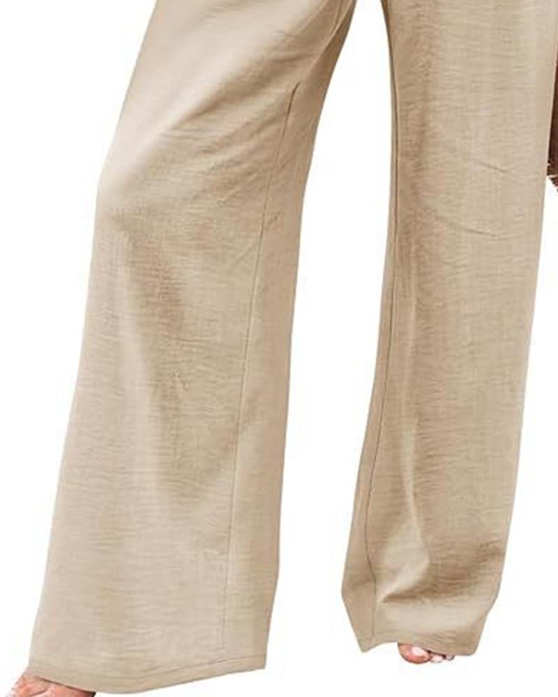 Pantalon Bouton Taille Élastique Large