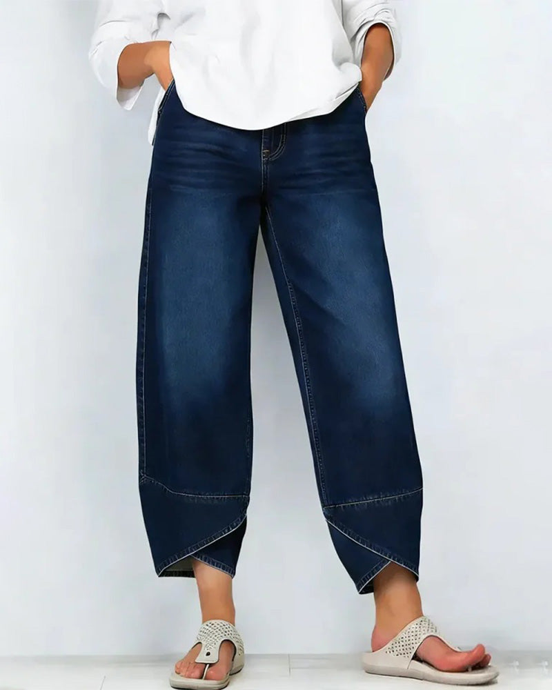 Pantalon En Denim Patchwork Décontracté