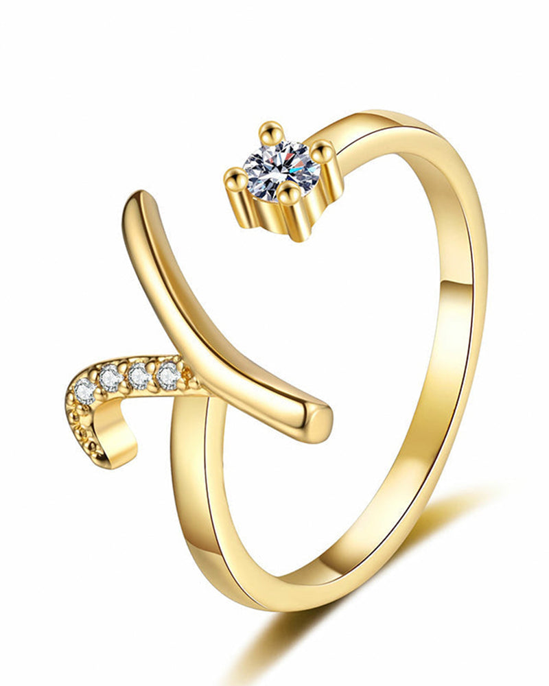 Bague Réglable Scintillante Avec Initiale Pour Femmes