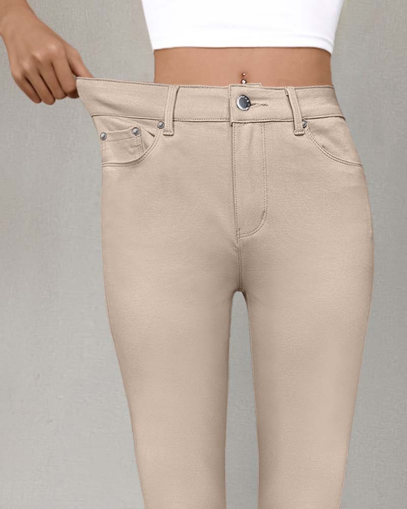 Pantalon Femmes Poche Unie Slim Décontracté