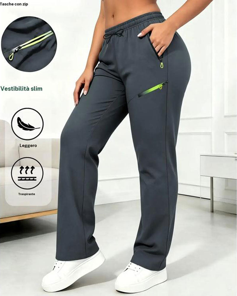Pantalon Fermeture Éclair Pochette Jambe Droite