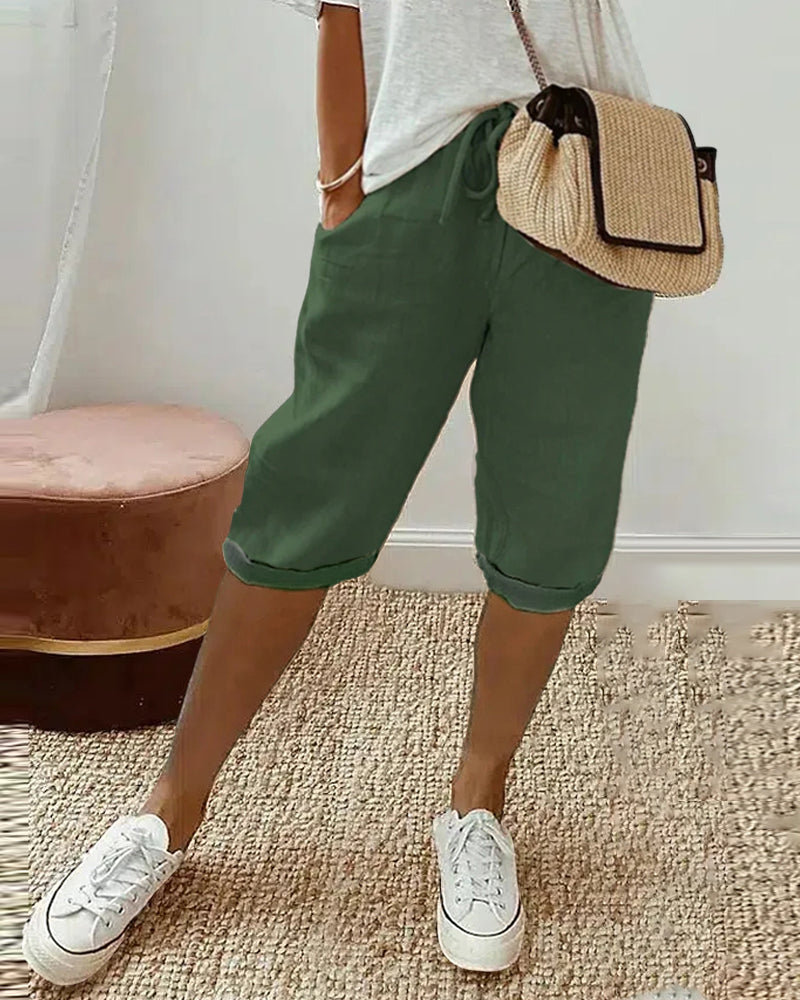 Pantalon confortable avec cordon de serrage de couleur unie