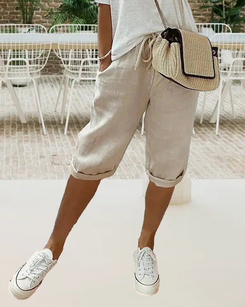 Pantalon confortable avec cordon de serrage de couleur unie