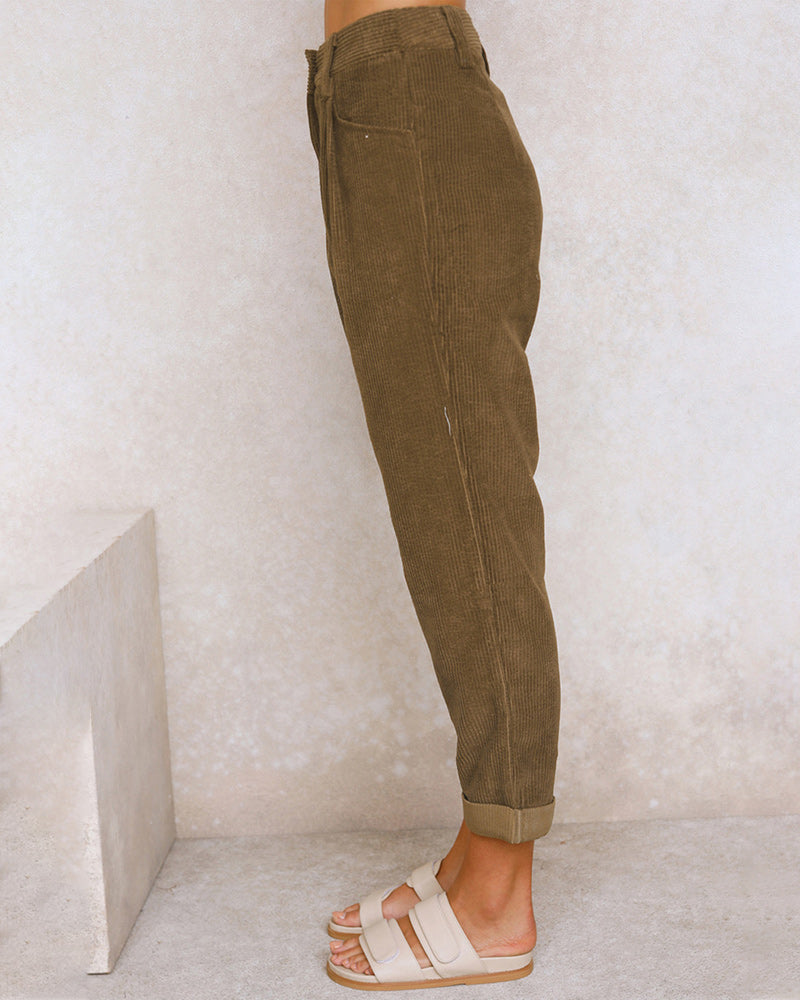 Pantalon Droit Uni Taille Haute