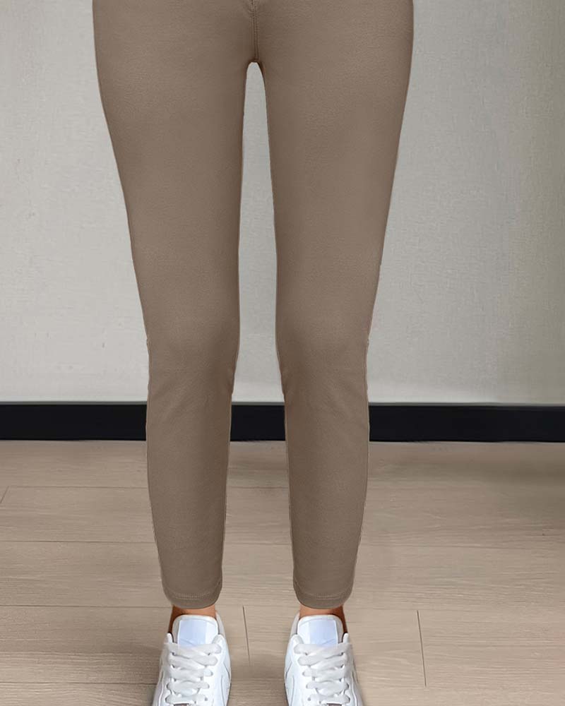Pantalon Femmes Poche Unie Slim Décontracté