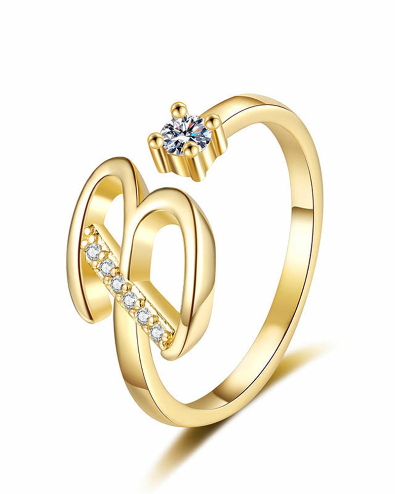 Bague Réglable Scintillante Avec Initiale Pour Femmes