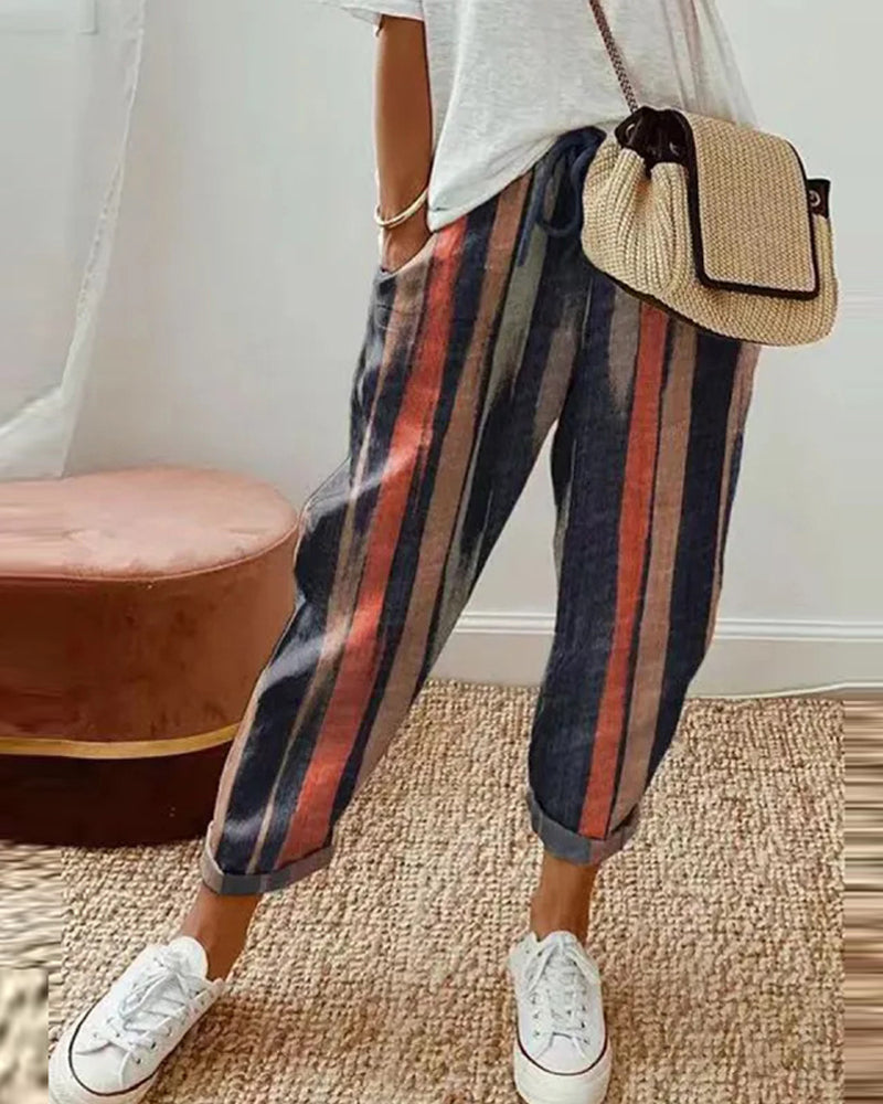 Pantalon décontracté en coton et lin pour femme