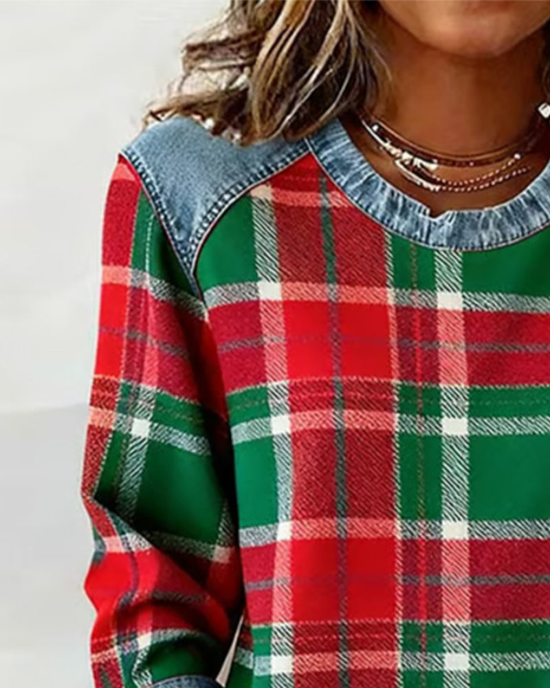 Élora | Chemise carreaux & denim