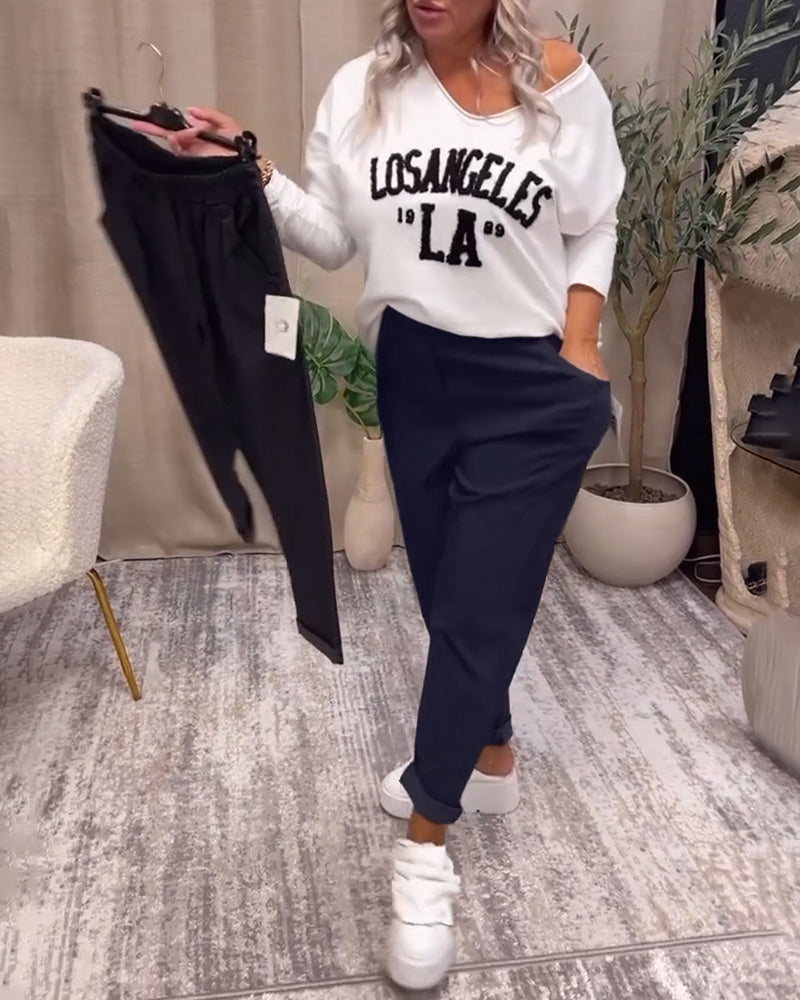 Pantalon décontracté de couleur unie avec poche
