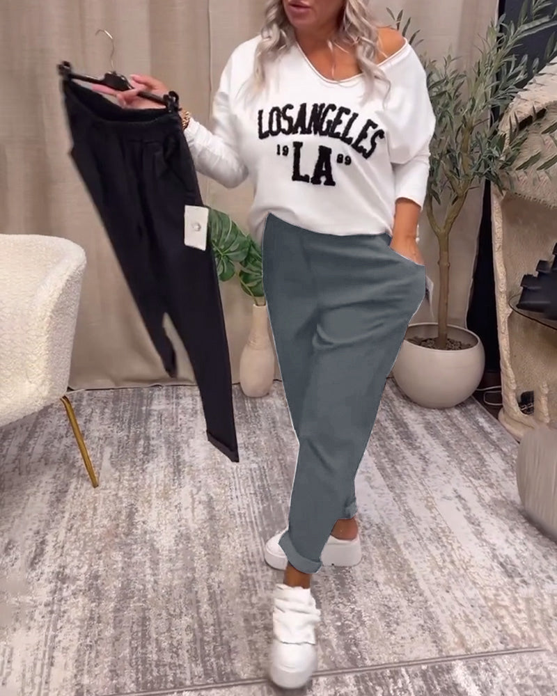 Pantalon décontracté de couleur unie avec poche