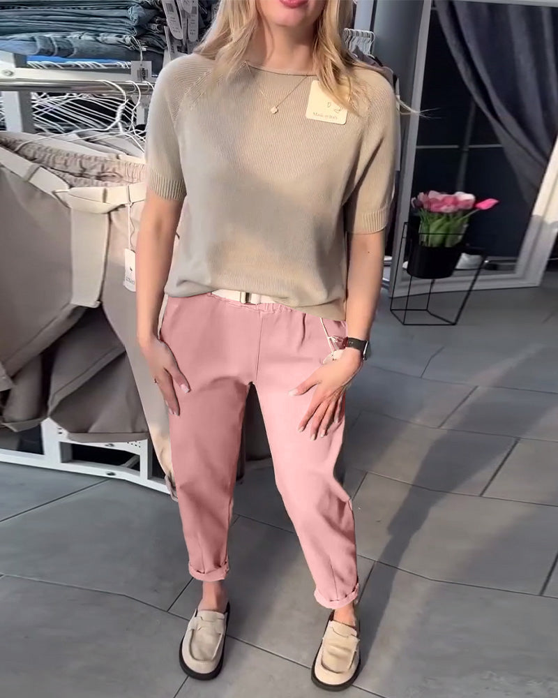 Pantalon Uni Décontracté Droit