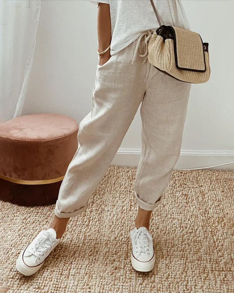 Pantalon Pur Coton Couleur Unie