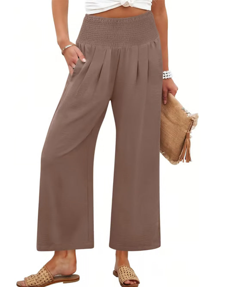Pantalon Unie Taille Haute Large Jambe