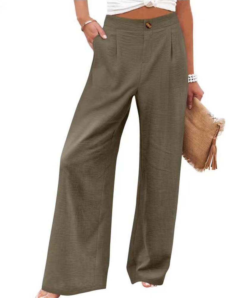 Pantalon Bouton Taille Élastique Large