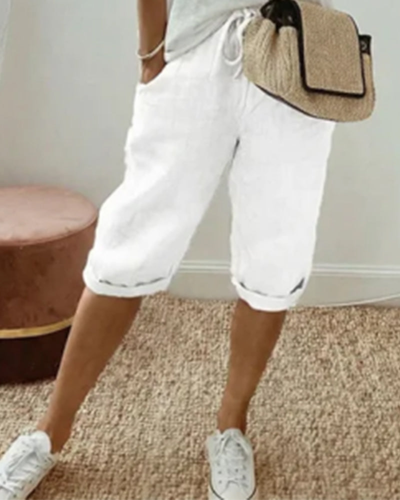Pantalon confortable avec cordon de serrage de couleur unie