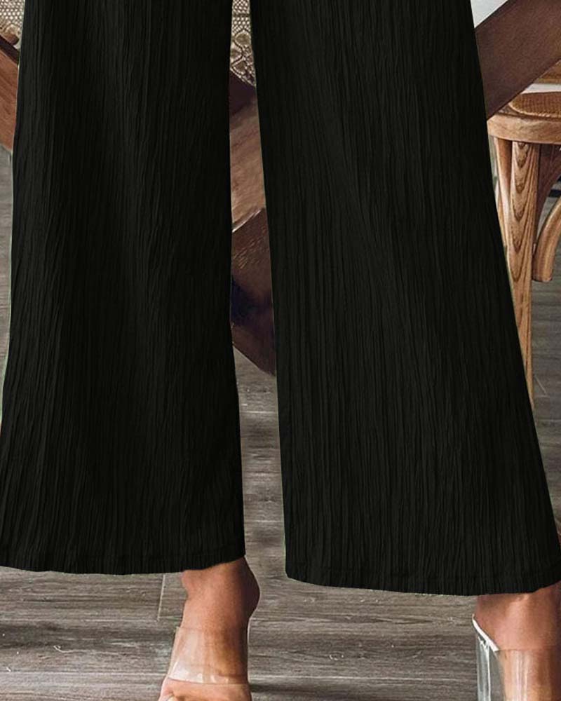 Pantalon Poche Appliquée Unie Taille Élastique Décontracté