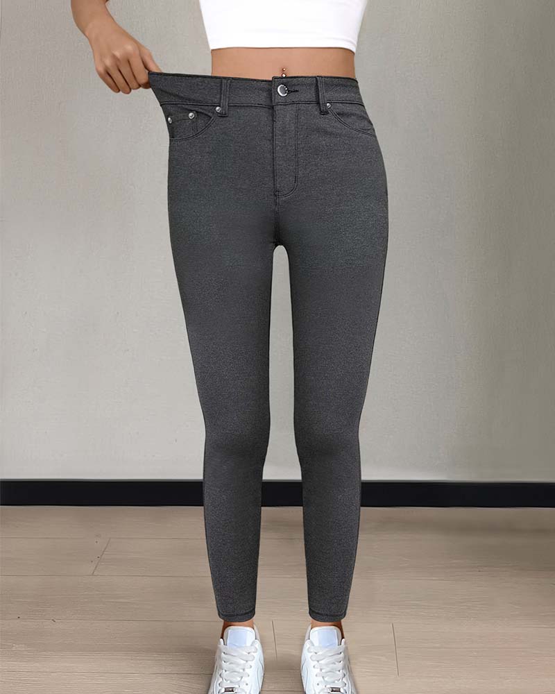 Pantalon Femmes Poche Unie Slim Décontracté