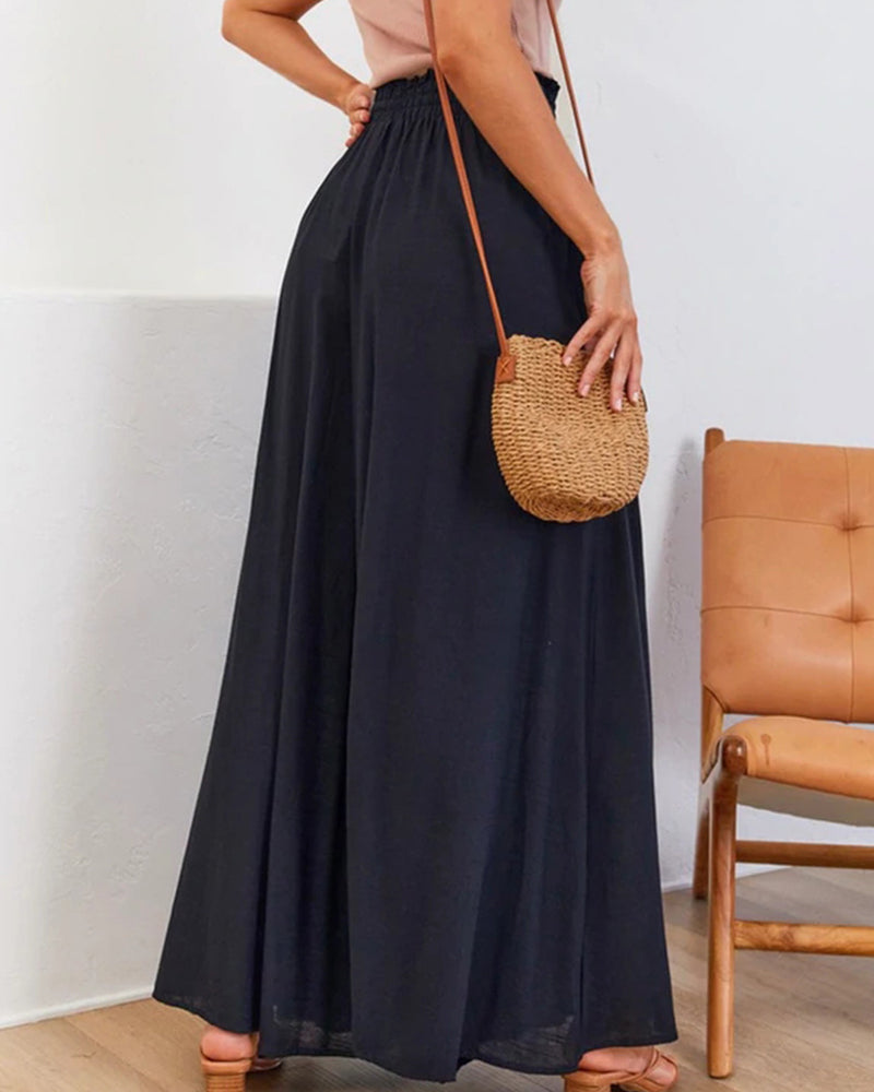 Pantalon Taille Haute De Couleur Unie