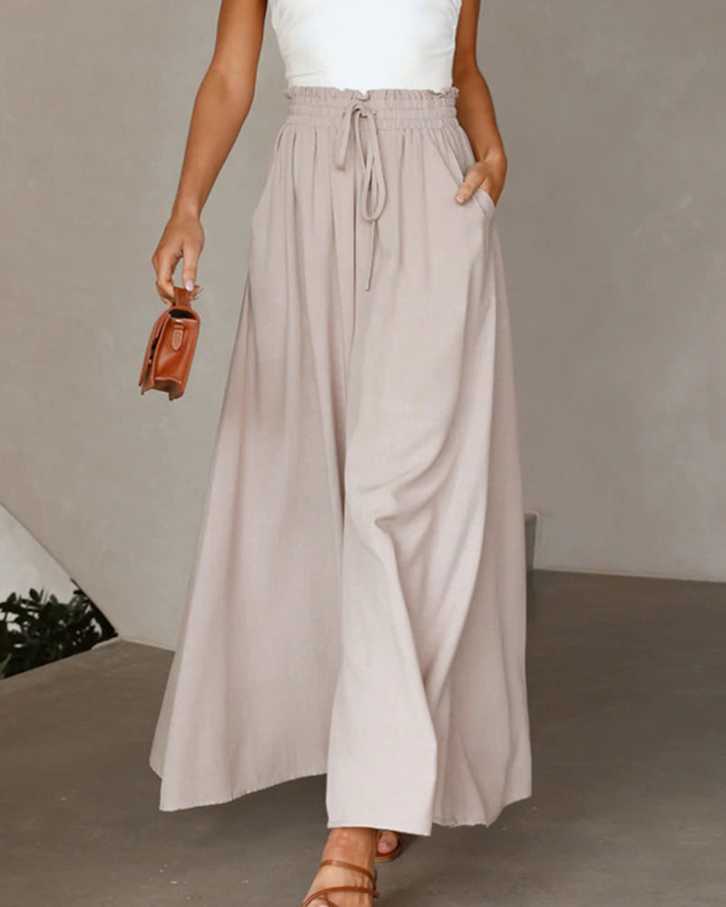 Pantalon Taille Haute De Couleur Unie