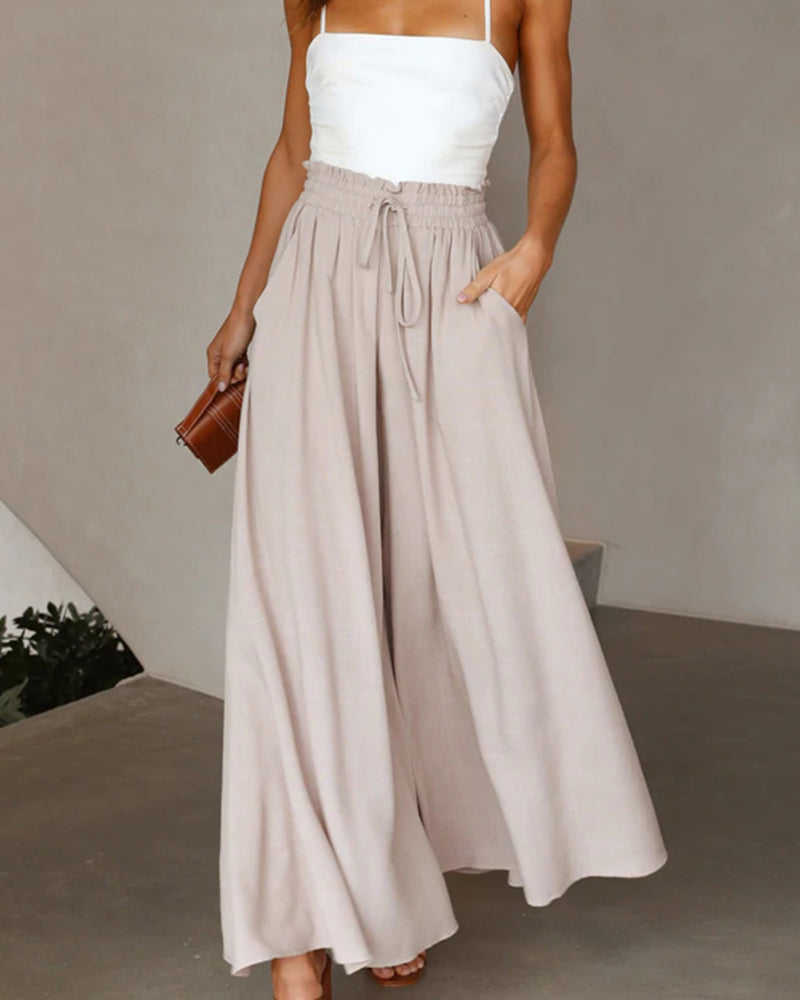 Pantalon Taille Haute De Couleur Unie