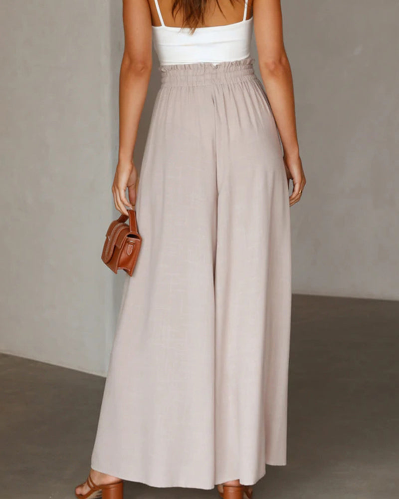 Pantalon Taille Haute De Couleur Unie