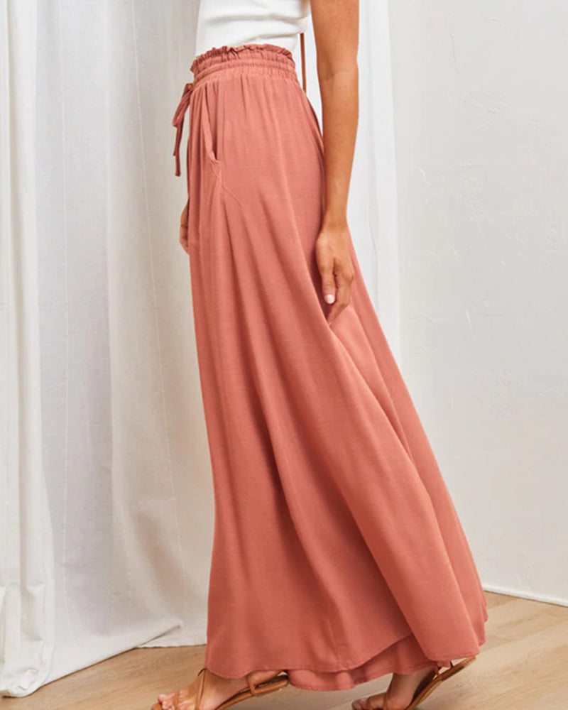 Pantalon Taille Haute De Couleur Unie