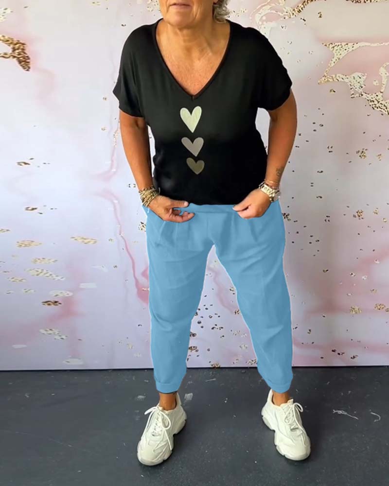 Pantalon décontracté confortable avec poche de couleur unie