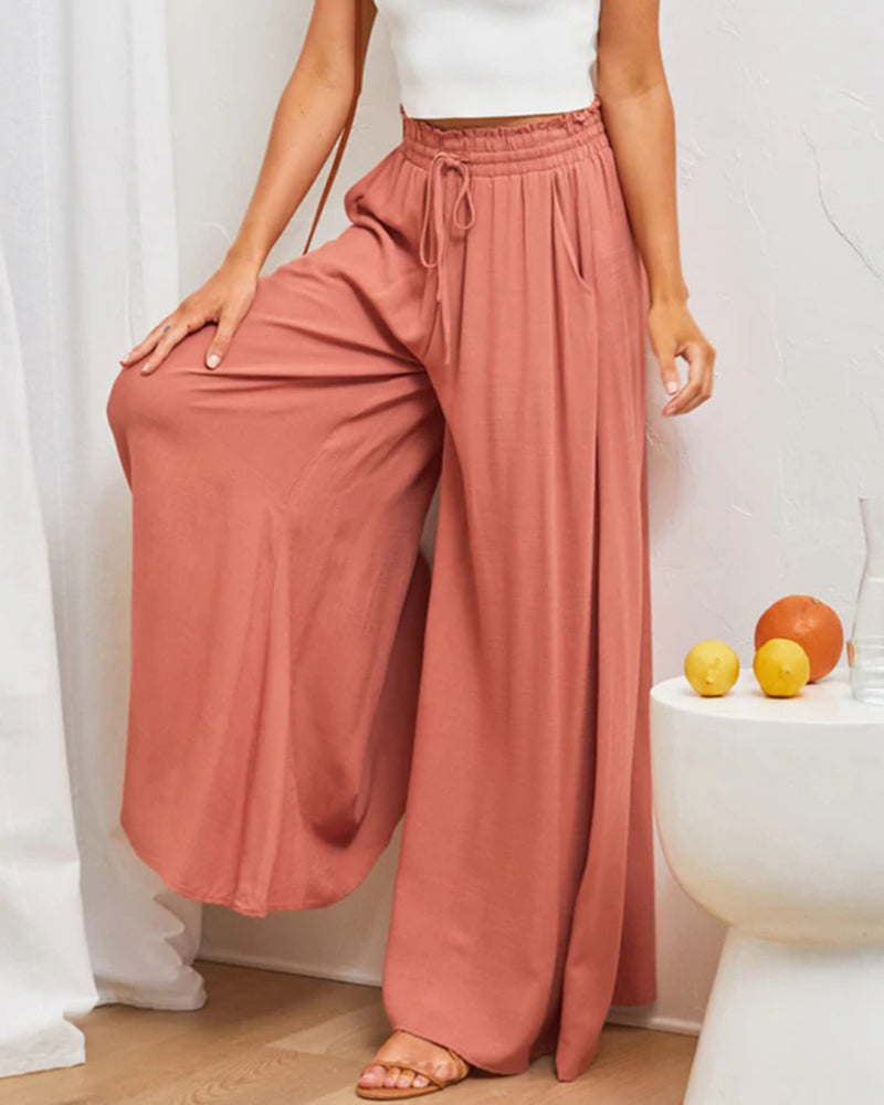 Pantalon Taille Haute De Couleur Unie