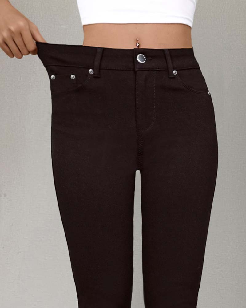 Pantalon Femmes Poche Unie Slim Décontracté
