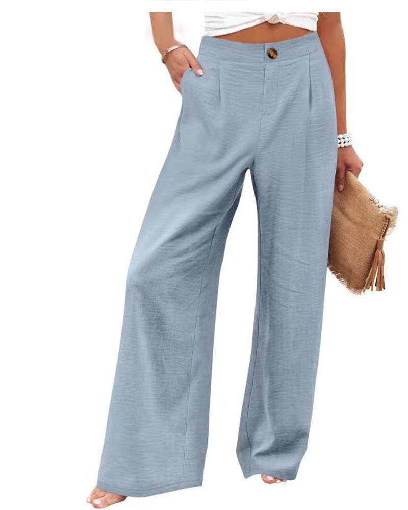 Pantalon Bouton Taille Élastique Large