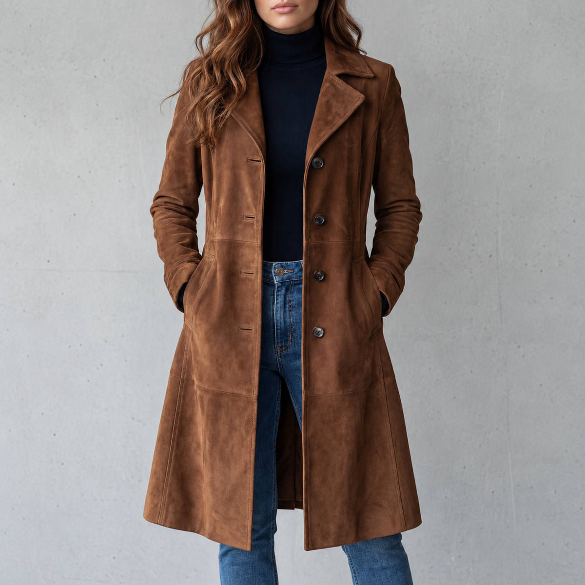 Camille| Manteau long finition daim vintage