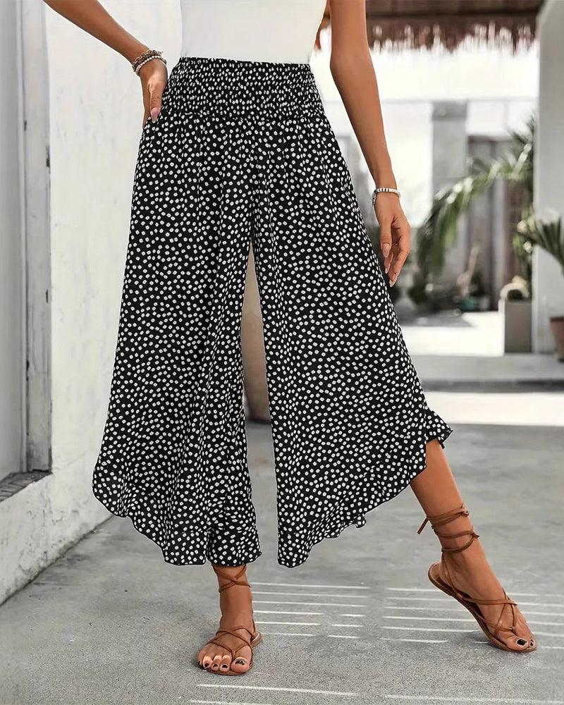 Pantalon Pois Amples Taille Haute Large