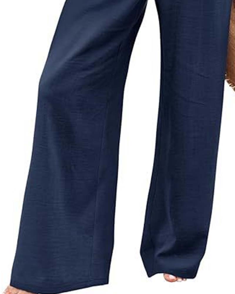 Pantalon Bouton Taille Élastique Large