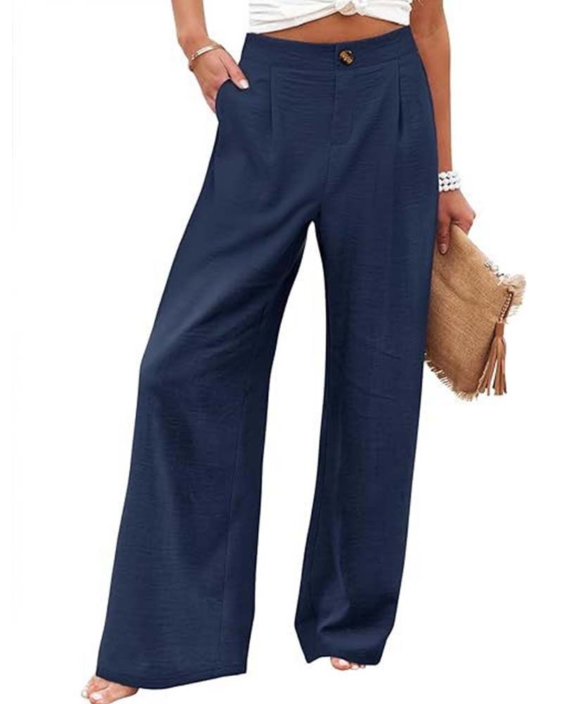 Pantalon Bouton Taille Élastique Large