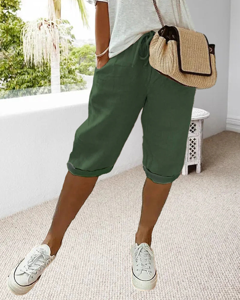 Pantalon confortable avec cordon de serrage de couleur unie