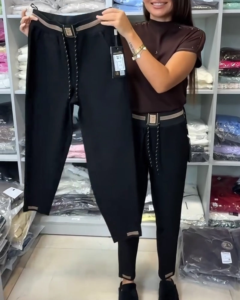 Pantalon Élégant À Cordon Et Taille Élastique