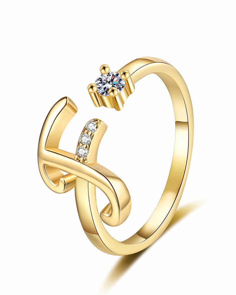 Bague Réglable Scintillante Avec Initiale Pour Femmes