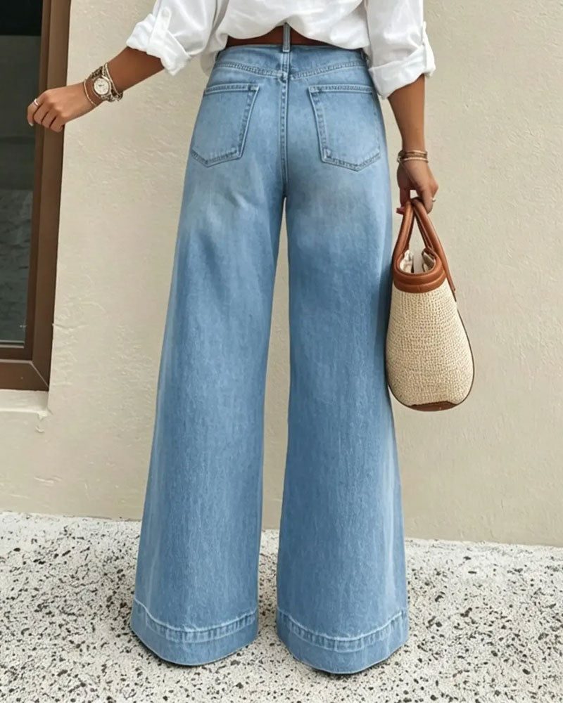Pantalon Dégradé Jambe Large Denim