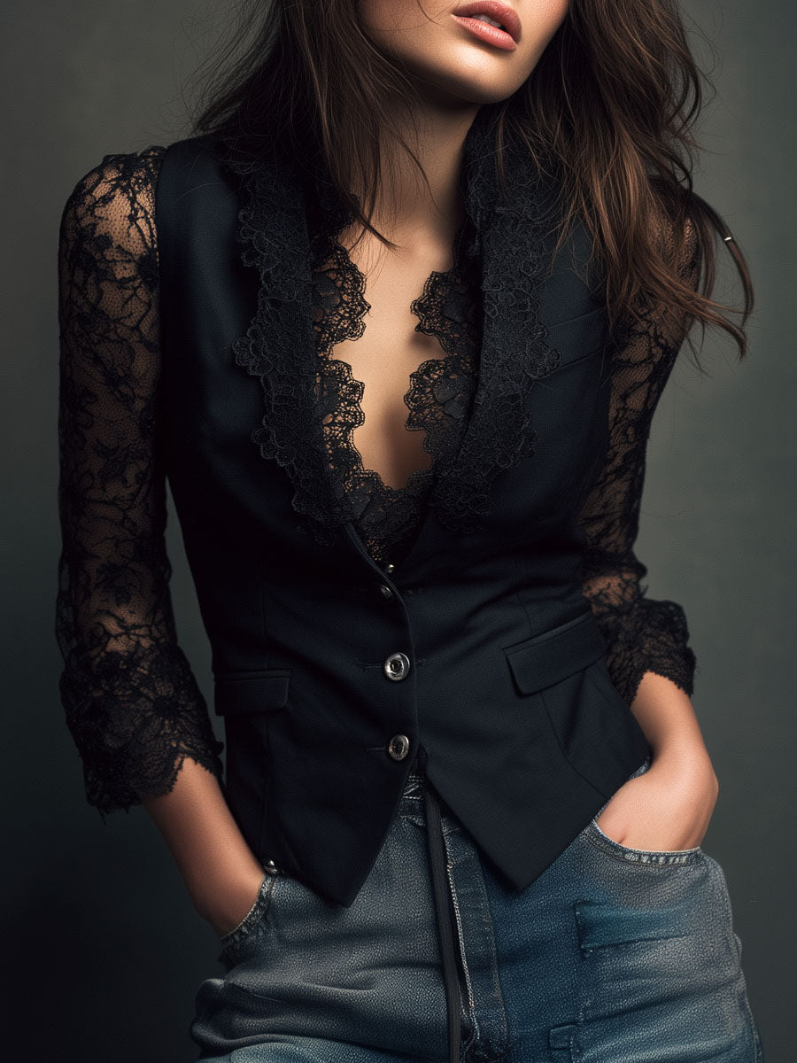 Sophie || Blazer Élégant à Manches Semi-Transparentes
