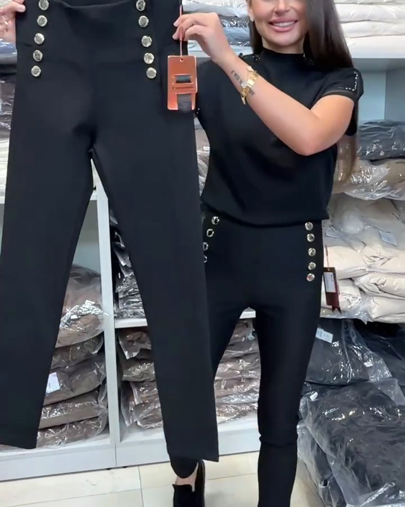 Pantalon Élégant À Boutonnage Et Stretch
