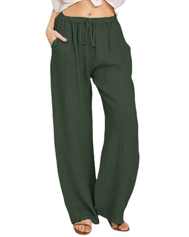 Pantalon Ample Jambe Droite Uni Long