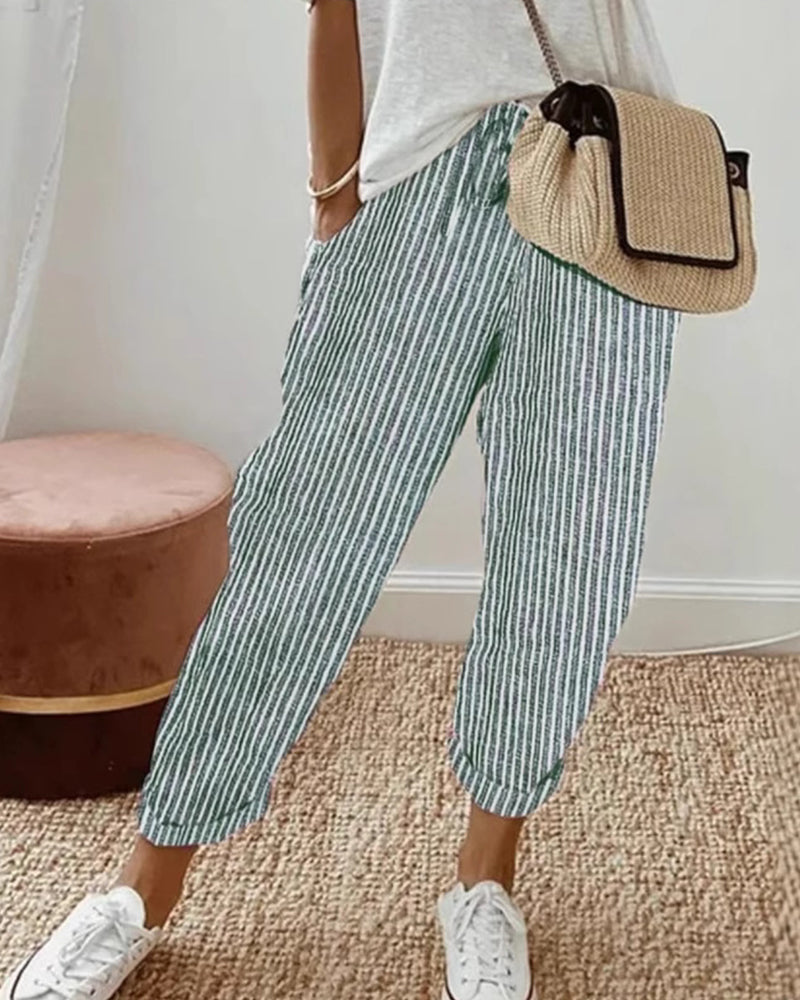 Pantalon Décontracté Rayé Cropped