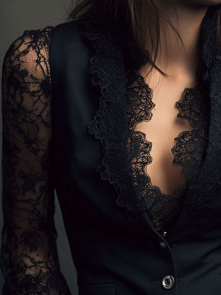 Sophie || Blazer Élégant à Manches Semi-Transparentes