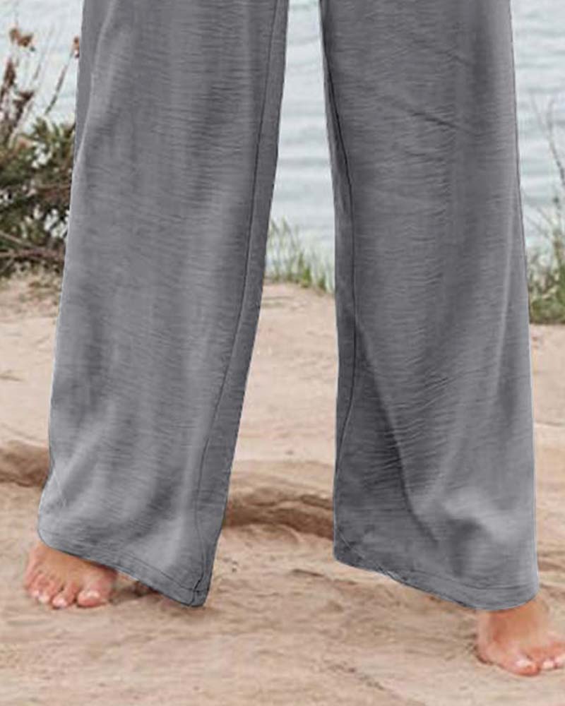 Pantalon Bouton Taille Élastique Large