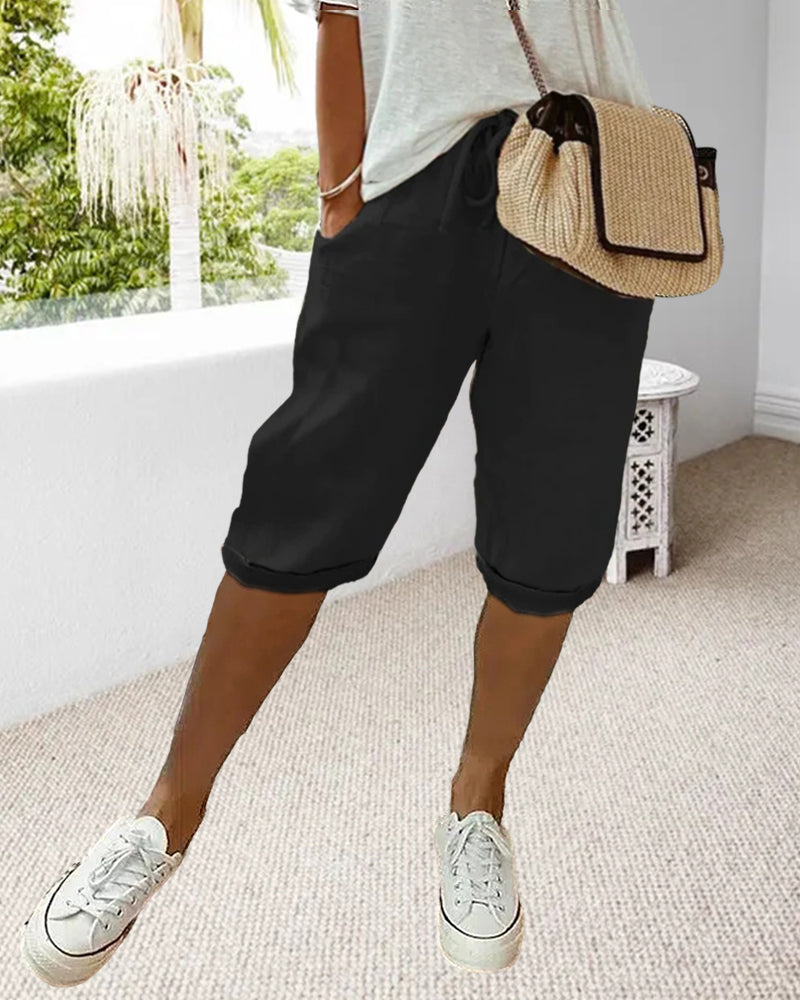 Pantalon confortable avec cordon de serrage de couleur unie