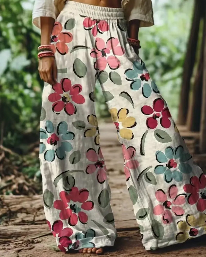 Pantalon Décontracté Imprimé Taille Haute